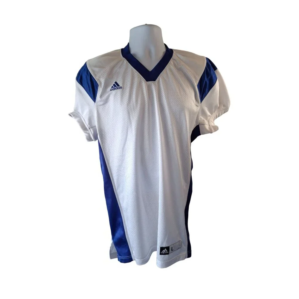 Adidas Mens Football Jersey L White Blue Mesh